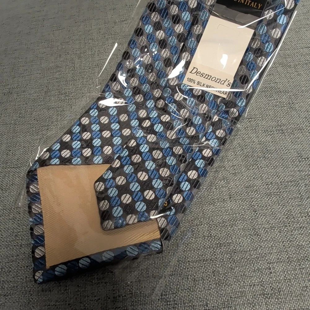 New Steven Land RHM Premier Mens Blue Silver Geometric Silk Tie‎ Made in Italy